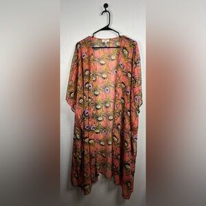 Umgee Women’s Multicolor Feather Pattern Duster Sheer Lightweight‎ SZ M/L Chic